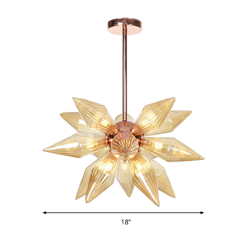 Modern 9/12-Head Amber Glass Diamond Chandelier Pendant Light in Rose Gold – Ideal for Living Room Ceiling