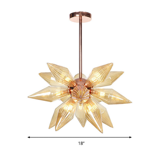 Modern 9/12-Head Amber Glass Diamond Chandelier Pendant Light in Rose Gold – Ideal for Living Room Ceiling