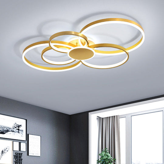 Gold LED Ceiling Fixture with Contemporary Acrylic Design, Circular Semi-Flush Mount in Warm/White Light - 33.5"/41" Wide