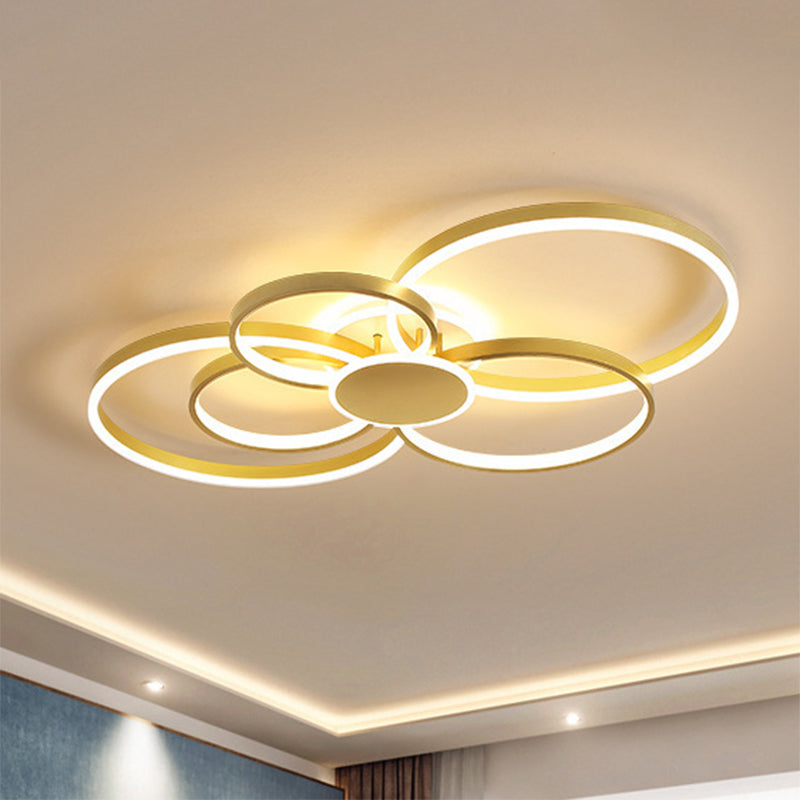 Gold LED Ceiling Fixture with Contemporary Acrylic Design, Circular Semi-Flush Mount in Warm/White Light - 33.5"/41" Wide