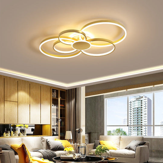 Gold LED Ceiling Fixture with Contemporary Acrylic Design, Circular Semi-Flush Mount in Warm/White Light - 33.5"/41" Wide