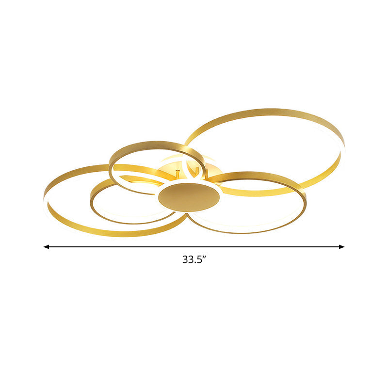 Gold LED Ceiling Fixture with Contemporary Acrylic Design, Circular Semi-Flush Mount in Warm/White Light - 33.5"/41" Wide