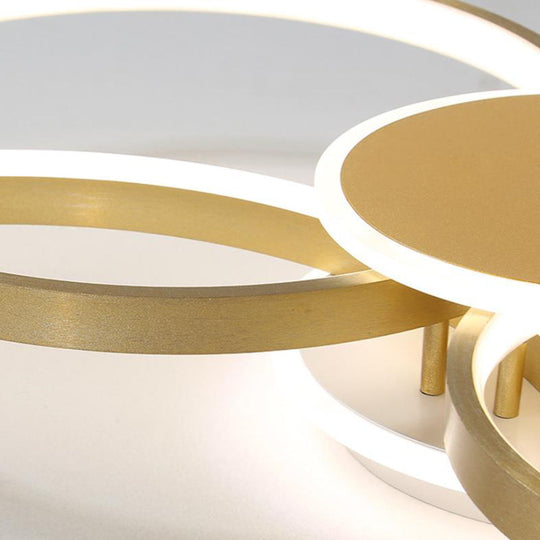 Gold LED Ceiling Fixture with Contemporary Acrylic Design, Circular Semi-Flush Mount in Warm/White Light - 33.5"/41" Wide