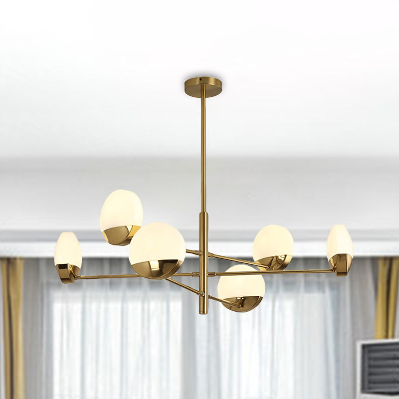 Postmodern Gold Sputnik Chandelier - Metallic 6/8/10-Head Hanging Lamp With Round White Glass Shade