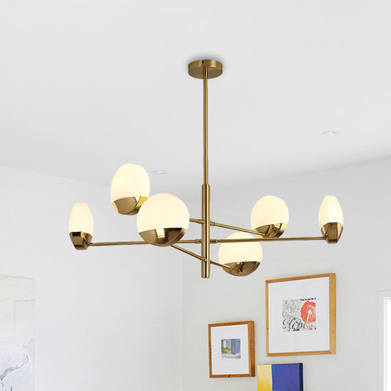 Postmodern Gold Sputnik Chandelier - Metallic 6/8/10-Head Hanging Lamp With Round White Glass Shade