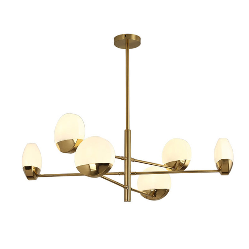 Postmodern Gold Sputnik Chandelier - Metallic 6/8/10-Head Hanging Lamp With Round White Glass Shade