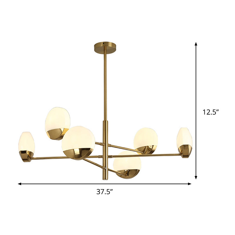 Postmodern Gold Sputnik Chandelier - Metallic 6/8/10-Head Hanging Lamp With Round White Glass Shade