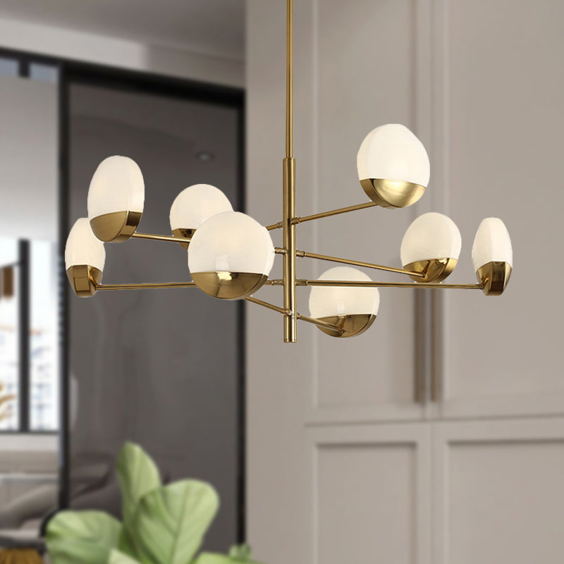 Postmodern Gold Sputnik Chandelier - Metallic 6/8/10-Head Hanging Lamp With Round White Glass Shade