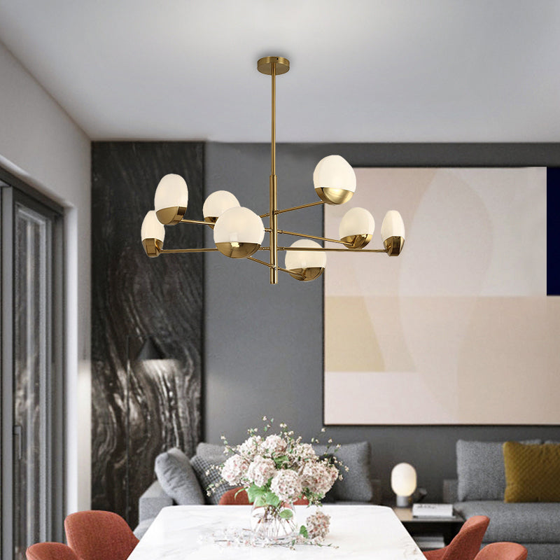 Postmodern Gold Sputnik Chandelier - Metallic 6/8/10-Head Hanging Lamp With Round White Glass Shade