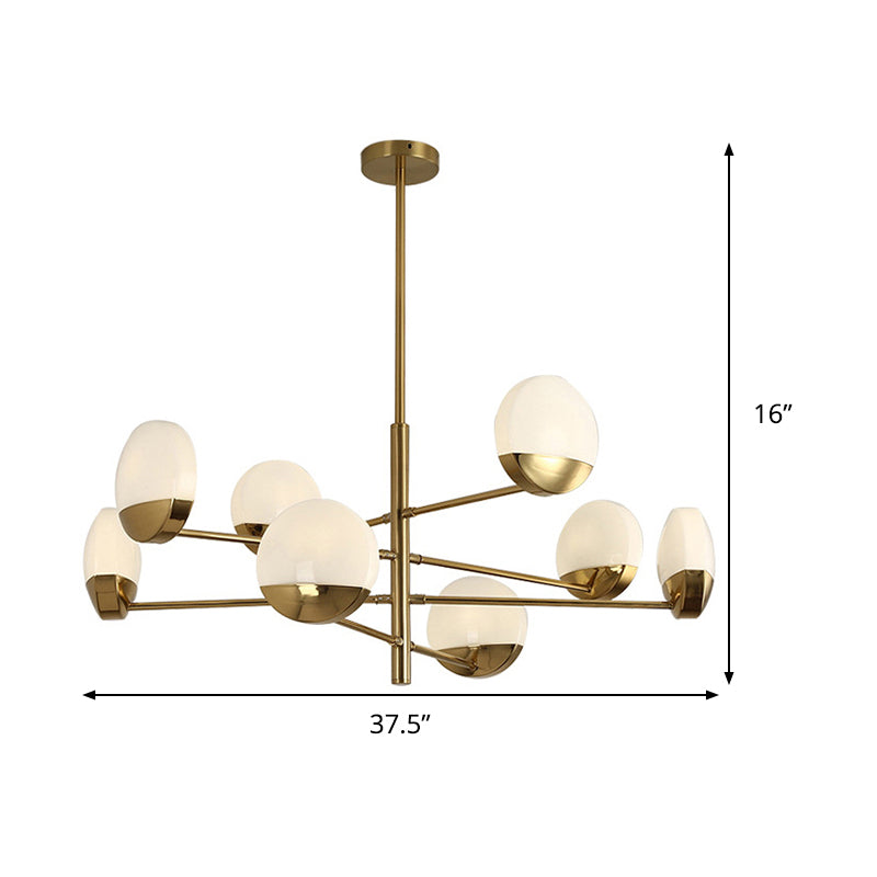 Postmodern Gold Sputnik Chandelier - Metallic 6/8/10-Head Hanging Lamp With Round White Glass Shade