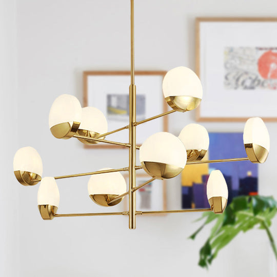 Postmodern Gold Sputnik Chandelier - Metallic 6/8/10-Head Hanging Lamp With Round White Glass Shade