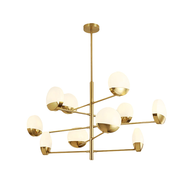 Postmodern Gold Sputnik Chandelier - Metallic 6/8/10-Head Hanging Lamp With Round White Glass Shade