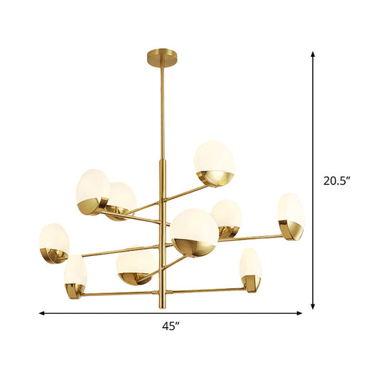 Postmodern Gold Sputnik Chandelier - Metallic 6/8/10-Head Hanging Lamp With Round White Glass Shade