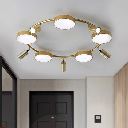 Modern Gold Semi-Flush Circle Ceiling Light with 10 Bulbs for Living Room