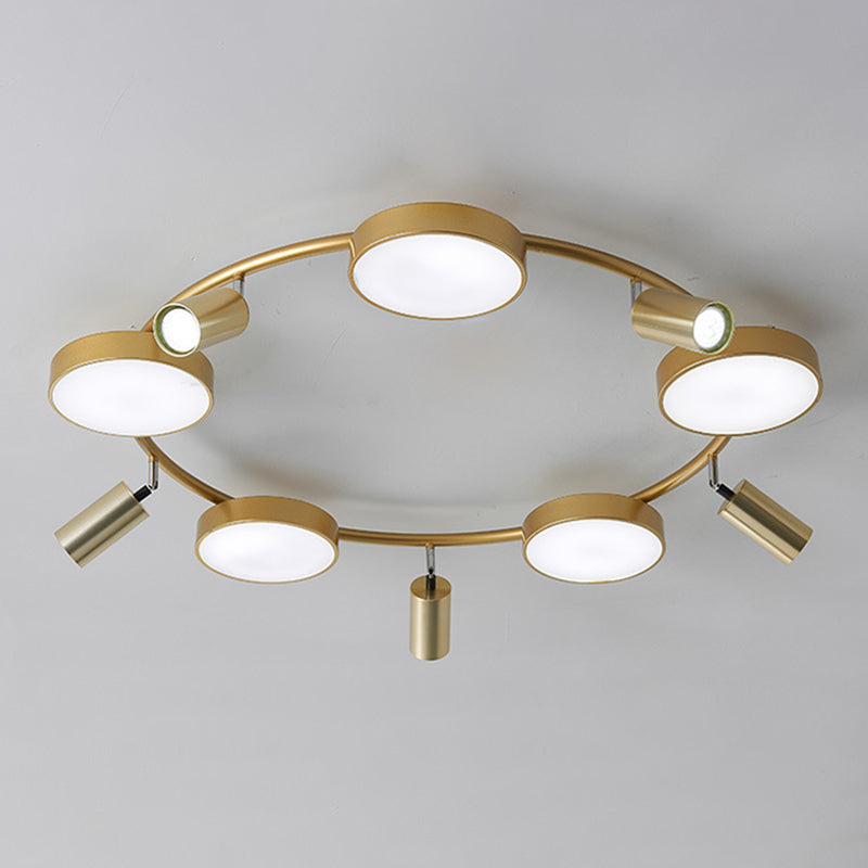 Modern Gold Semi-Flush Circle Ceiling Light with 10 Bulbs for Living Room