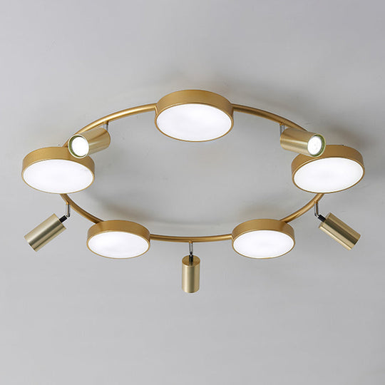 Modern Gold Semi-Flush Circle Ceiling Light With 10 Bulbs For Living Room