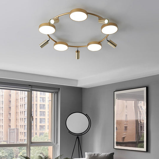 Modern Gold Semi-Flush Circle Ceiling Light with 10 Bulbs for Living Room