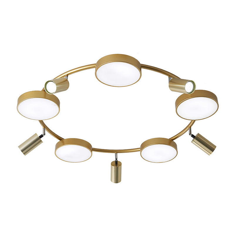 Modern Gold Semi-Flush Circle Ceiling Light with 10 Bulbs for Living Room