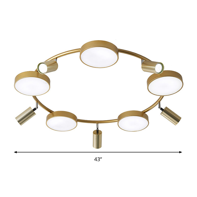 Modern Gold Semi-Flush Circle Ceiling Light with 10 Bulbs for Living Room