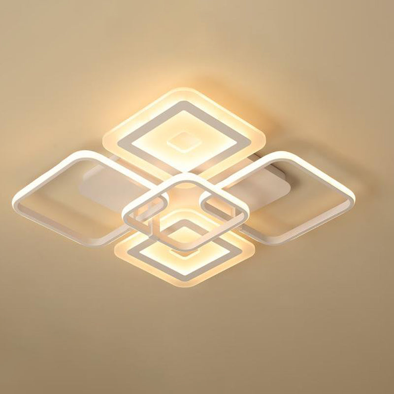 Minimalistic White Square Semi Flush Mount Ceiling Fixture With 5 Acrylic Heads - Warm/White Light /