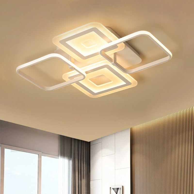 Modernist White Ceiling Mount Light Fixture with Acrylic Semi Flush Design - 4 Heads, Warm/White Light