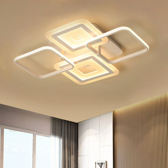 Modernist White Ceiling Mount Light Fixture With Acrylic Semi Flush Design - 4 Heads Warm/White /