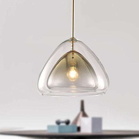 Nordic Double Glass Cone Pendant Light With Champagne Suspension - 1 12/14 Wide / 14