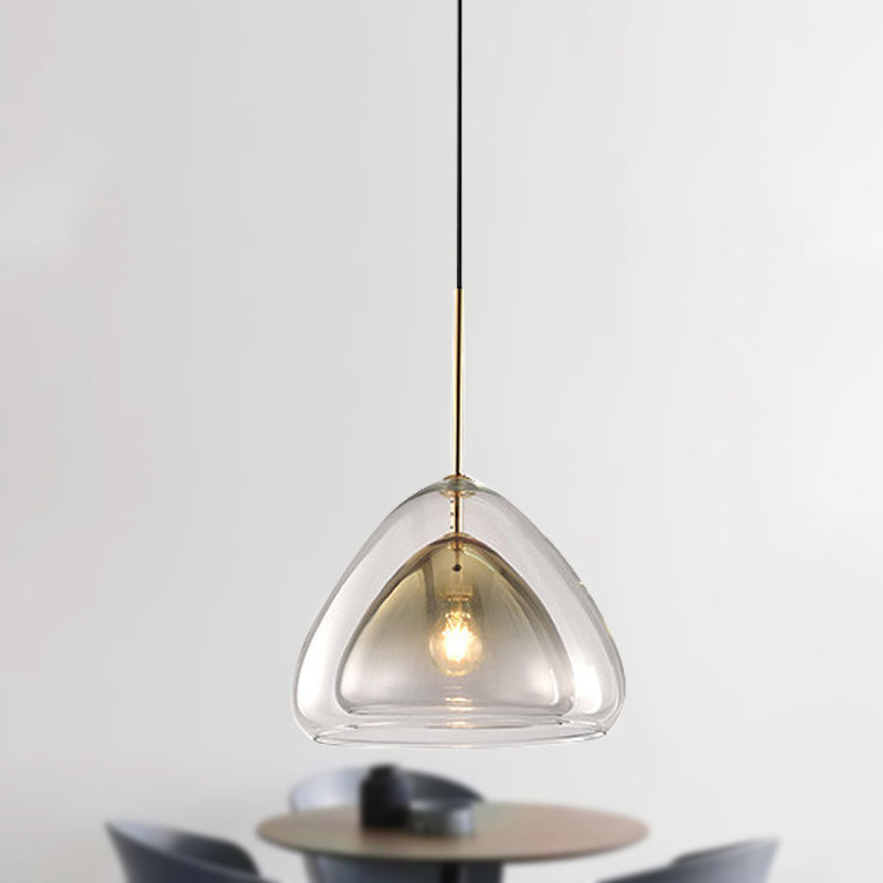 Nordic Double Glass Cone Pendant Light With Champagne Suspension - 1 12/14 Wide