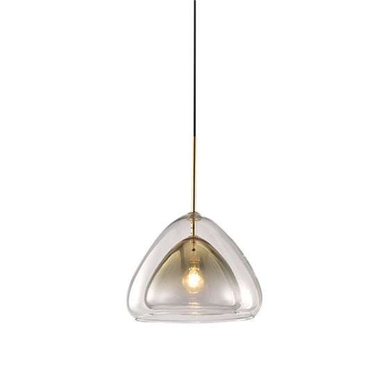 Nordic Double Glass Cone Pendant Light Fixture - 12"/14" Wide Champagne Suspension