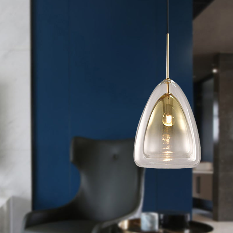 Nordic Double Glass Cone Pendant Light With Champagne Suspension - 1 12/14 Wide