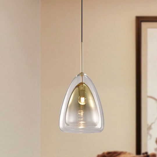 Nordic Double Glass Cone Pendant Light Fixture - 12"/14" Wide Champagne Suspension