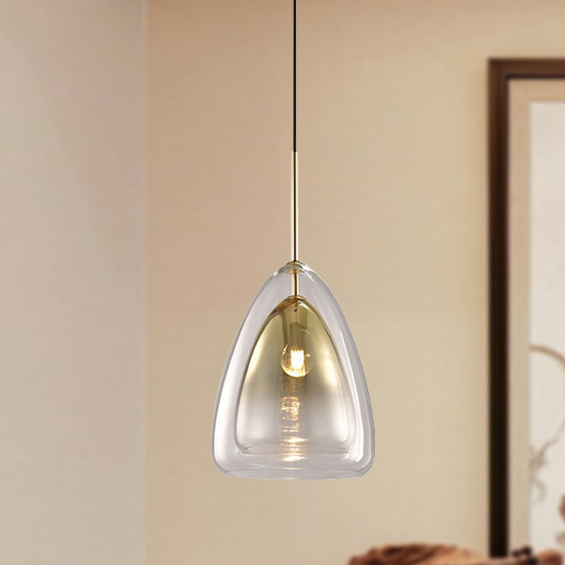 Nordic Double Glass Cone Pendant Light With Champagne Suspension - 1 12/14 Wide