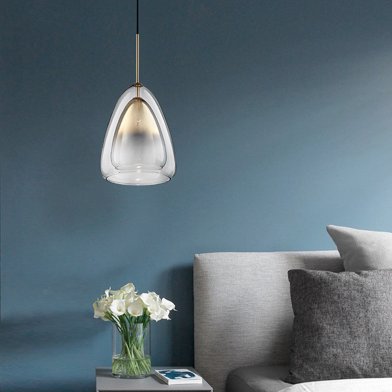 Nordic Double Glass Cone Pendant Light With Champagne Suspension - 1 12/14 Wide