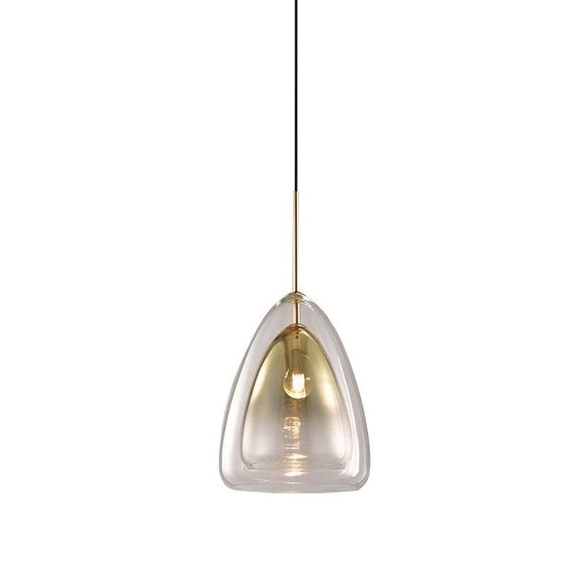 Nordic Double Glass Cone Pendant Light With Champagne Suspension - 1 12/14 Wide