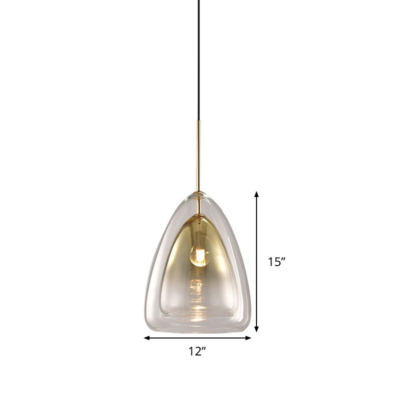 Nordic Double Glass Cone Pendant Light Fixture - 12"/14" Wide Champagne Suspension