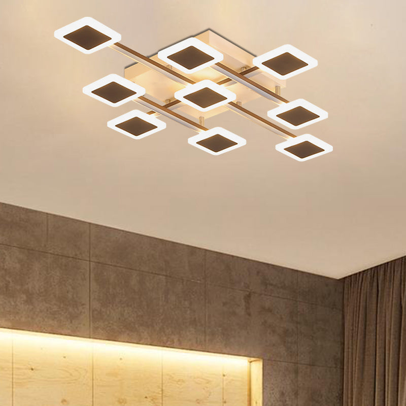 Sleek Square Semi-Flush Mount Acrylic Ceiling Light Fixture - 31.5"/35.5" Wide - Brown, 9/12 Heads - Warm/White Light