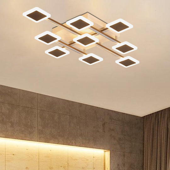 Sleek Square Semi-Flush Mount Acrylic Ceiling Light Fixture - 31.5"/35.5" Wide - Brown, 9/12 Heads - Warm/White Light