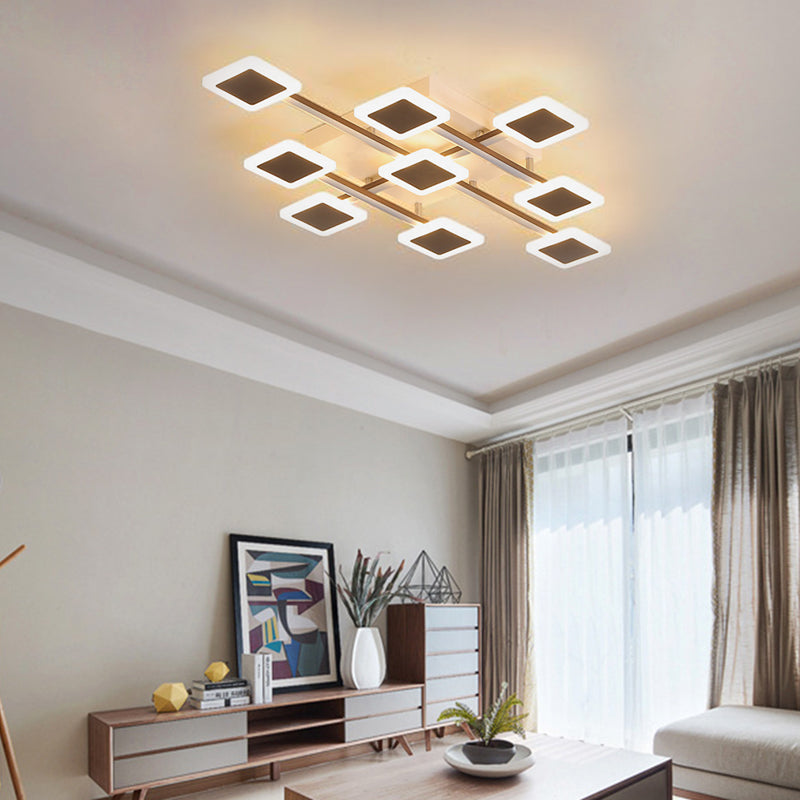 Sleek Square Semi-Flush Mount Acrylic Ceiling Light Fixture - 31.5/35.5 Wide Brown 9/12 Heads