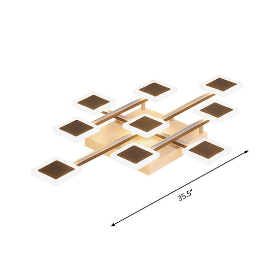 Sleek Square Semi-Flush Mount Acrylic Ceiling Light Fixture - 31.5"/35.5" Wide - Brown, 9/12 Heads - Warm/White Light