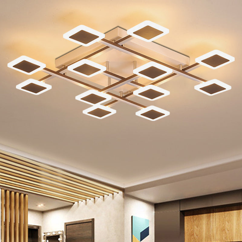 Sleek Square Semi-Flush Mount Acrylic Ceiling Light Fixture - 31.5"/35.5" Wide - Brown, 9/12 Heads - Warm/White Light