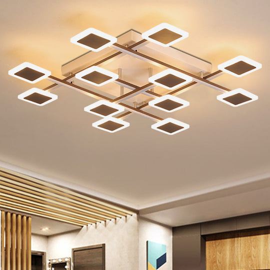 Sleek Square Semi-Flush Mount Acrylic Ceiling Light Fixture - 31.5/35.5 Wide Brown 9/12 Heads