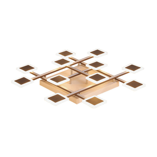 Sleek Square Semi-Flush Mount Acrylic Ceiling Light Fixture - 31.5"/35.5" Wide - Brown, 9/12 Heads - Warm/White Light