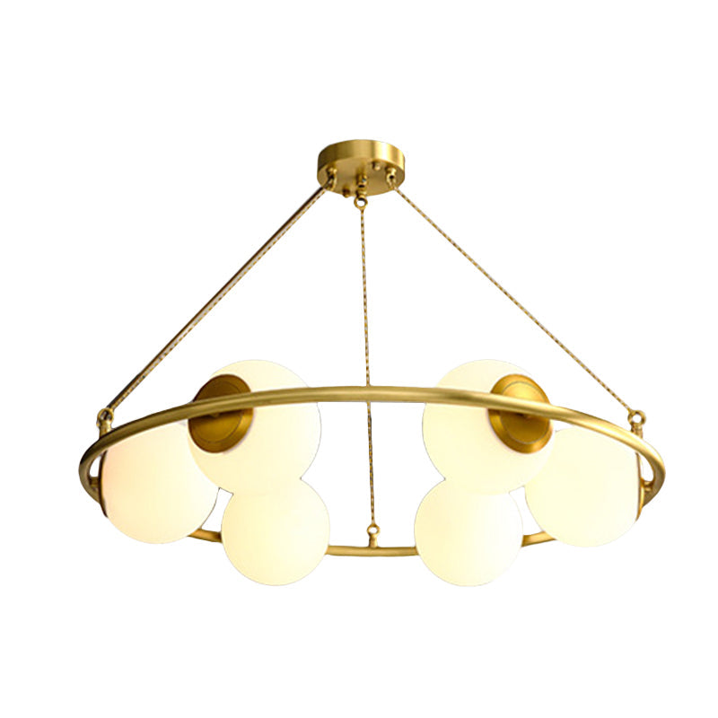 Postmodern Metal Chandelier With Globe Frosted Glass Shades - 6/8 Lights Brass Hanging Lamp