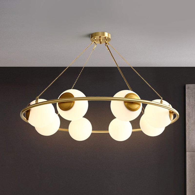 Postmodern Metal Chandelier with Frosted Glass Shades - 6/8 Lights, Brass Finish