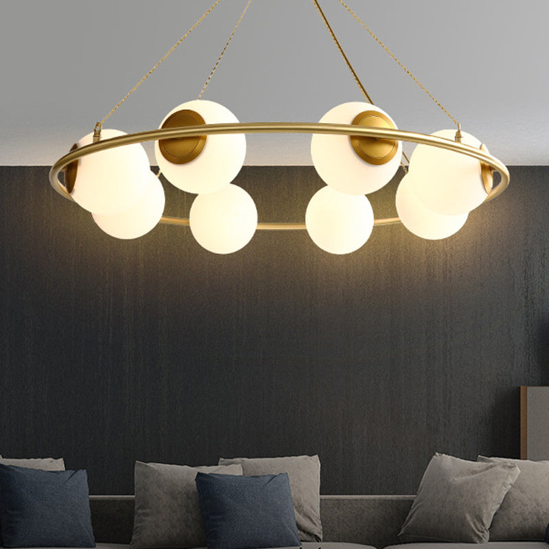 Postmodern Metal Chandelier with Frosted Glass Shades - 6/8 Lights, Brass Finish