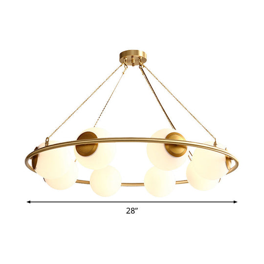 Postmodern Metal Chandelier with Frosted Glass Shades - 6/8 Lights, Brass Finish