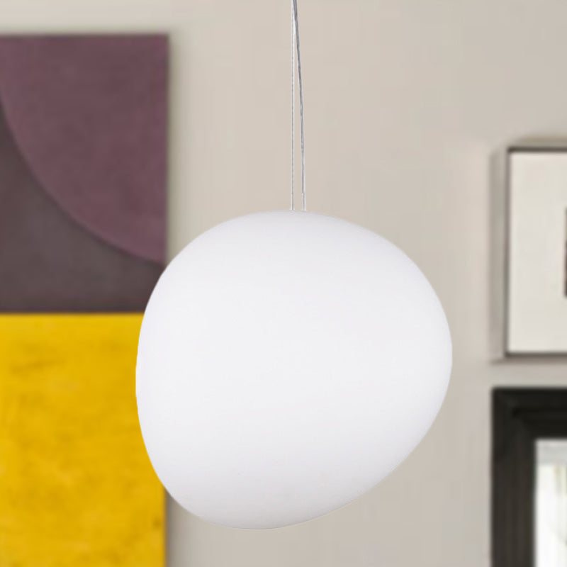 White Glass Oval Ceiling Pendant Light - 6"/9"/12.5" Wide - Simple Style - 1 Light Hanging Lamp Kit