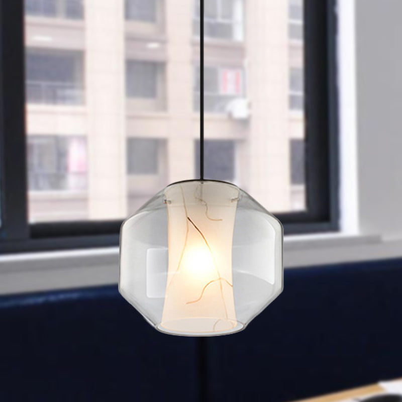 8"/10" Clear Glass Lantern Pendant Light with White Marble Shade