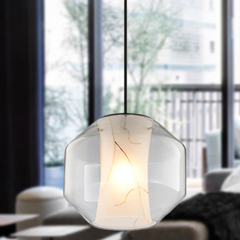 8"/10" Clear Glass Lantern Pendant Light with White Marble Shade