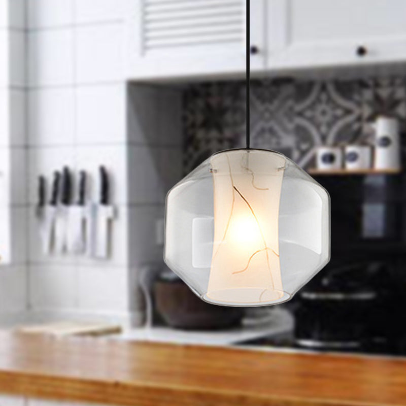 Sleek Glass Lantern Pendant Light With White Marble Shade - Modern Hanging Lamp Kit 8/10 Wide 1 Head